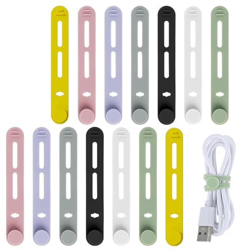 Reusable Silicone Cable Ties & Straps - 14Pcs Adjustable Silicone Cable Organisers for Charging Cords Earphones & Computer Wires | Space-Saving Home Office Desk Management Solution