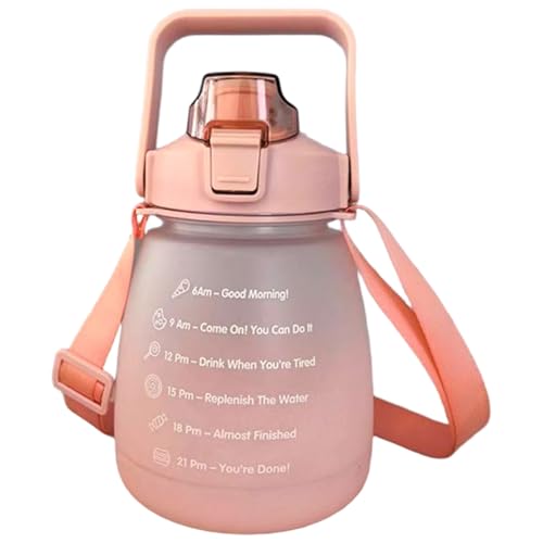 Botella de agua Kawaii con pajita y correa para el hombro, lindas botellas de agua resistentes al calor de gran capacidad de 1300 ml para niñas, escuela, deporte, trabajo, estilo 1 Botella para