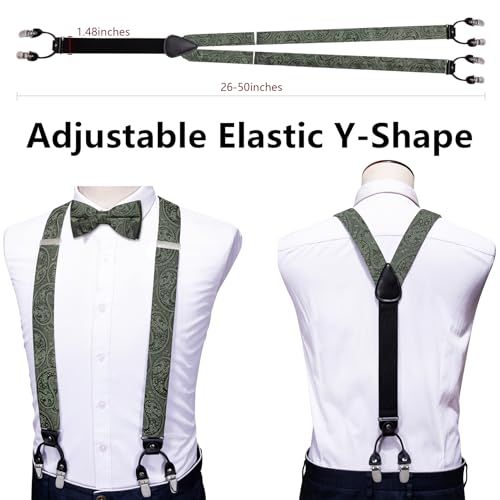 Image of YOHOWA Men Suspenders 6 Clips Strength Adjustable Y Braces Pre-Tied Bow Tie Set Formal Wedding Party
