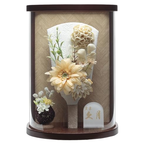 羽子板 久月 つまみ細工 オレンジ 円形アクリルケース飾り 髪飾り付き 【HGQ-96460-1】 7号 ミニ羽子板 羽子板飾り 初正月 人形の久月5EH-06