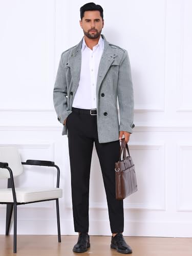 Image of Lars Amadeus Men's Winter Coat Classic Double Breasted Stand Collar | Classic double breasted pea coat with button closure and pockets, True to size fit Business ready
