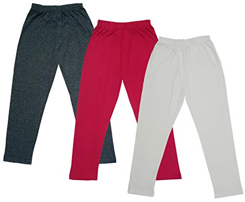 Image of IndiWeaves Girls Super Soft Cotton Solid Capri Pants (Cream, Magenta, Grey, 10-12 Years) Pack of 3
