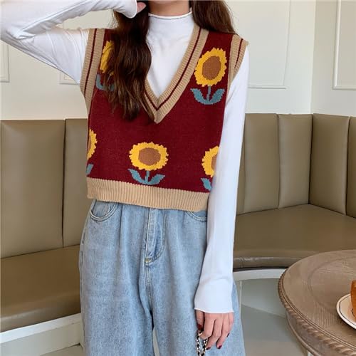 Image of jinghuiyue Women's Sleeveless Sweater Vest Halloween Skull Printed Knit Vest V Neck Crop Pullover Knitwear Tank Tops