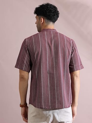 Image of Filori Lurex Checks Design Short Kurta | Pure Cotton | Half Sleeves | Mandarin Collar