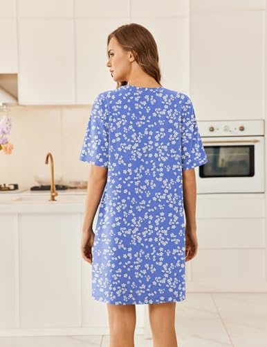 Image of Ekouaer Womens Cotton Nightgown with Pocket Short Sleeve Sleep Shirt S-2XL