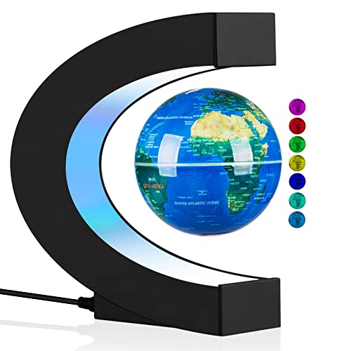Levitating Globe with LED Lights, Multi-Color Changing Magnetic Levitation Globe Rotating Floating World Map Globe Lamp Office Home Desk Decoration Gadget for Friend Birthday Gifts