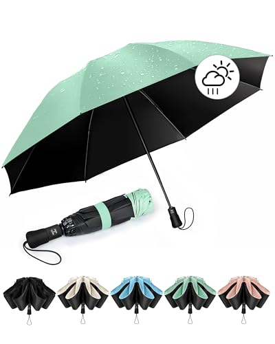 Chakipee Paraguas plegable Antiviento mujer - Paraguas invertido resistente al viento, Paraguas de viaje automático portátil compacto hombre, revestimiento de 210T, resistente a los rayos UV