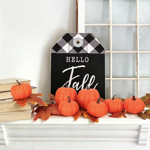 Image of Ghrdopy Fake Pumpkins, 7 Pcs Orange Artificial Pumpkins, Plastic Pumpkins for Thanksgiving Party Table Centerpiece Autumn Home Decoration-A