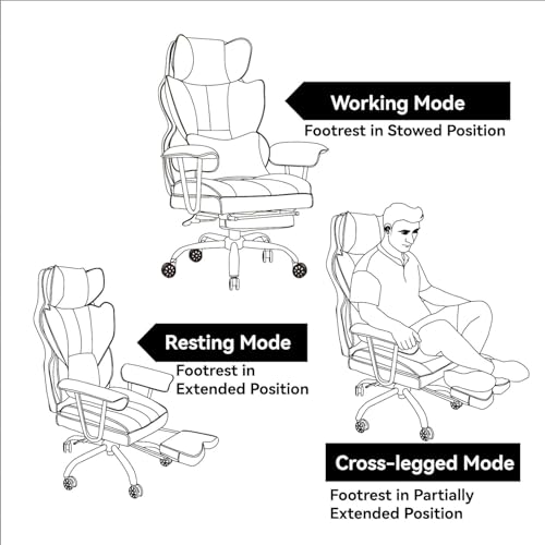 Image of Efomao Desk Office Chair Big High Back Chair PU Leather Computer Chair Managerial Executive Swivel Chair with Lumbar Support (Grey)