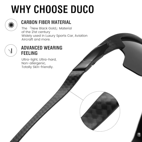 DUCO Mens Sports Polarized Sunglasses Ultralight Carbon Fiber Sun Glasses Driving Fishing Golf UV400 Protection Shades DC83353