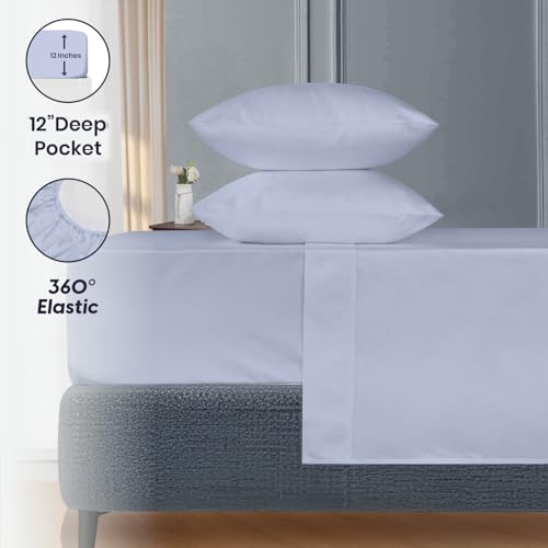 Image of SGI 108 inchx80 inch 4 Pc Florida King Sheet Set 600 TC 12 inch Deep, Cornflower Blue