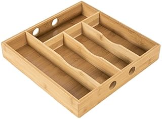 elbmöbel Wooden Bamboo cutlery tray - perfect small storage / drawer organiser for kitchen drawer organiser 5 compartments - 30 x 30 x 5 cm.