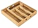 Organizador de cubertería, de bambú, 30 x 30 x 5 cm, con 5 compartimentos para cubiertos, joyas, el perfecto organizador de cajones de madera resistente, natural (1 pieza)