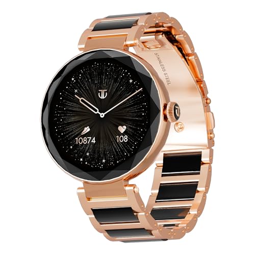 Titan Elixir 1.19" AMOLED Stainless Steel Smart Watch for Women with Diamond Cut Design, SpO2, BP & Skin Temp Monitorings, Heart Rate, BT Calling, Voice Assistant, Water Resistant (Rose Gold & Black)