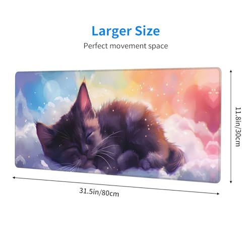 Alfombrilla de escritorio grande con estampado de gato durmiendo y nubes 3