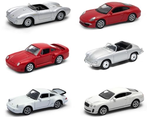 Metallo zama OPO 10 - Set di 6 modellini di Auto, Scala 1:64, 7,5 cm (3 Pollici), compatibili con: Porsche e Bentley - Welly LSUP15