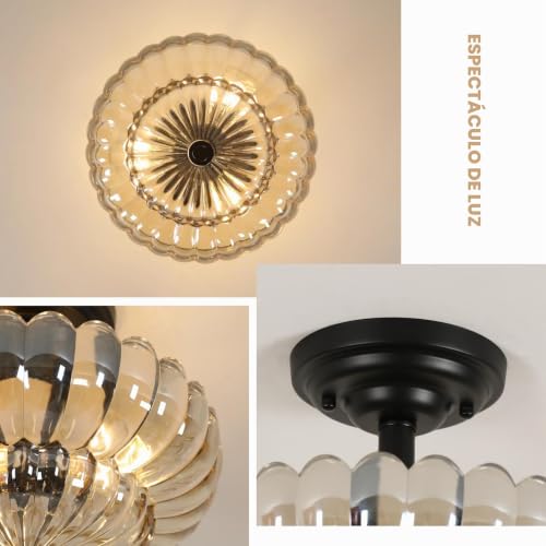Miniatura 6 de Daxgd Colgante De Flor Retro En Vidrio Vintage, Lámpara De Techo Con Montaje Para Loft, Lámpara Colgante Decorativa Para Restaurante, Café, Mesita De Noche, Sin Bombilla
