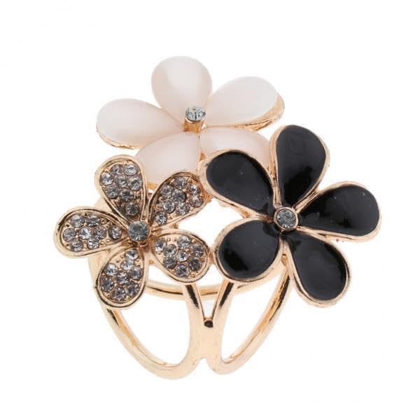 CALANDIS™ 2xCrystal Diamond Three-Ring Metallic Flower Shape Scarf Buckle Shawl Buckle Black | Clothing Shoes & Accessories | Womens Accessories | Scarves & Wraps-image-17