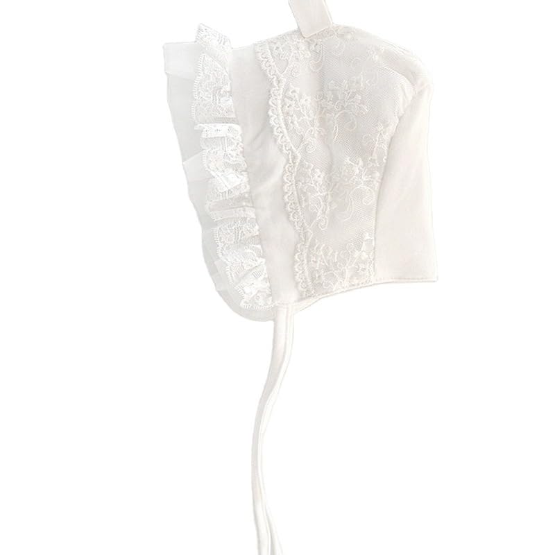 Baby Girl White Lace Dress Christening Bonnet Set, Long Sleeve Cotton Lined Baptism Dress Newborn Girl Spring Autumn Outfit3