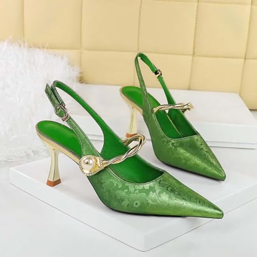 JOEupin Women's Slingback Mid Heels Closed Pointed Toe Wedding Party Dress Evening Pumps Shoes3