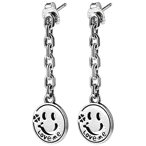 LuoMei Boucle D'Oreille S925 Argent Sterling Coréen Chaîne Simple Lettre Creuse Sourire Plat Boucles D'Oreilles Longueur Boucles D'Oreilles Visage Modifiéboucle d'oreille Cover