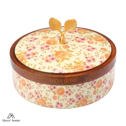 Image of Handcrafted Premium Wooden Roti Casserole, Roti box, Chapati Box, Hotpot roti box, Roti Dabba, Wooden Roti box with Gold Embossed Butterfly Knob(9x9x4 Inch)