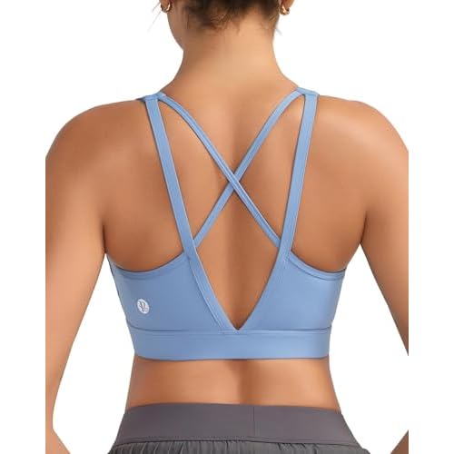 RUNNING GIRL High Impact Sports Bras for Women, High Support Running Sports Bra Moulded Cup Strappy Sports Bras A-v-ethereal Blue Medium