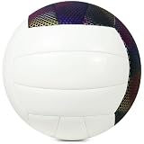 EVZOM Glow in The Dark Volleyball Size 5, Reflective Glowing Leather Volleyballs -Gift for Kids, Men, Women Indoor Outdoor Night Volleyball