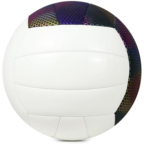 EVZOM Glow in The Dark Volleyball Size 5, Reflective Glowing Leather Volleyballs -Gift for Kids, Men, Women Indoor Outdoor Night Volleyball
