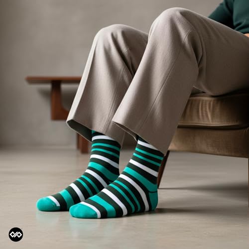 Image of DYNAMOCKS Men's and Women's Combed Cotton Stripes Crew Length Socks (Pack of 4) (Multicolour, Free Size)
