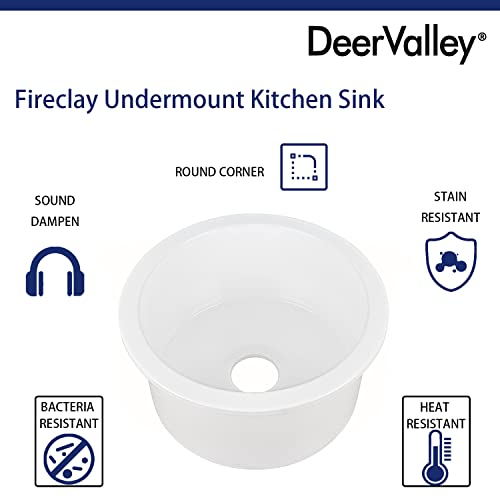 Bar Sink, Deervalley 18'' X 18'' White Undermount Kitchen Sink Round Fireclay Single Bowl Sinks Drop In Small Kitchen Bar Sink For Wet Bar Prep Rv Yard With Sink Grid And Basket Strainer Dv-1K506 #TOP7