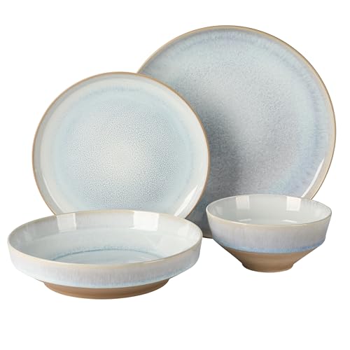 Image of Gibson Elite Hailstone 16 Piece Stoneware Reactive Glaze (Service for 4) Ceramic Plates and Bowls Dinnerware Set - Moon Blue