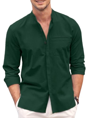 Image of Mens Casual Button Down Shirt | Cotton Luster Long Sleeves Shirts | Mandarin Collared Shirts