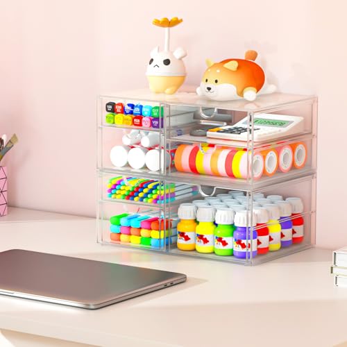 Image of caktraie Acrylic Makeup Organizer, 4 Pack Drawer Organizer - Transparent Desktop Storage for Cosmetics, Office Supplies & More - Clear Organizers for Home & Office Use
