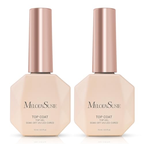 Image of MelodySusie No Wipe Glossy Top Coat Long Lasting Shine Finish Soak Off UV LED Nail Lamp Nail Polish Art Design Manicure Kit Perfect Gifts for Women Girls 2 Pcs 15ml Clear