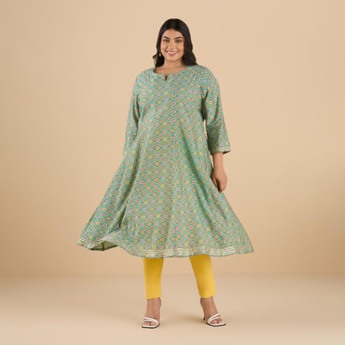 Image of BIG HELLO - THE PLUS LIFE Women's Polyester Blend Kurti Green