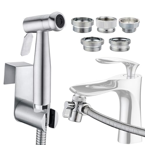 Sink Faucet Hose Sprayer Attachment with 5 Adapters - Dual Function Handheld Bidet - for Feminine Hygiene Baby Diaper Cleaning & Pet Bathing