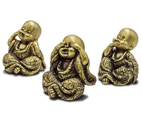 Set de 3 pequeñas estatuas de Buda decorativas doradas miniatura 2