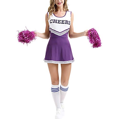 LAEMILIA Déguisements Cheerleading Pompom Uniforme Costume Robe Performance avec Cosplay Vêtements de Scène pour Ecole Spectacle High School Musicale Halloween Cover