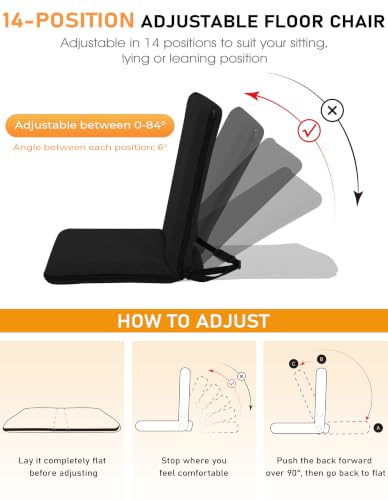 Image of FASTMOMENT Floor Chair with Back Support Adjustable Meditation Chair with 14 Positions Portable Ground Seating for Adults Foldable Floor Seat for Meditation Yoga (Thicker Sponge Version, Black)