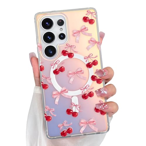 Coque Magsafe S25 Ultra motif cerise pour le quotidien des femmes