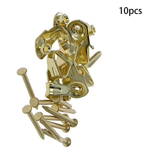 Image of Picture Hangers 0.7mm Thick Picture Hooks with Nails Professional Picture Hanging Kit, for Office Pictures House Decoration Clock Wall Mounting Brass Tone 10pcs