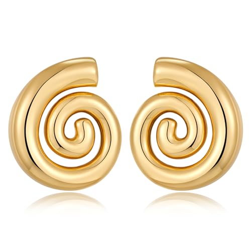 Gold Sliver Statement Earrings for Women - Spiral Swirl Chunky Vintage Stud Earrings, Trendy Jewelry | Summer Beach Jewelry