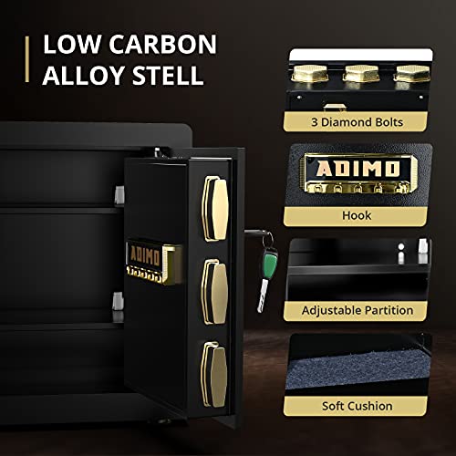 ADIMO Safe, 1.4 Cubic Feet Cabinet Safe Box with Digital Keypad and Key Lock, Double Keys, Triple Security System, Removable Shelf Wall or Cabinet Anchoring Design for Jewelry, Documents, Valuables - Thumbnail 4