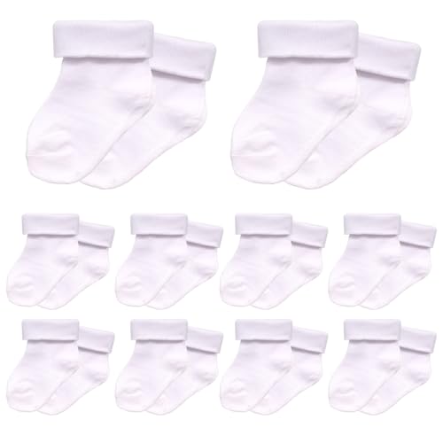 Image of Sdfvsdg 10 Pairs Preemie Baby Socks Cotton Turn Cuff Socks for Boys Girls Newborn