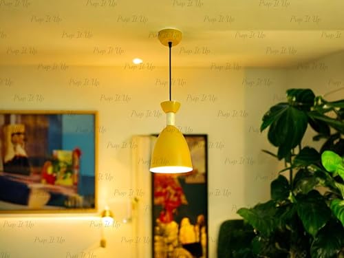 Image of Prop It Up Modern Pendant Light, Bell-Shaped Yellow Shade, Adjustable Height, Ceiling Mount, Without Bulb