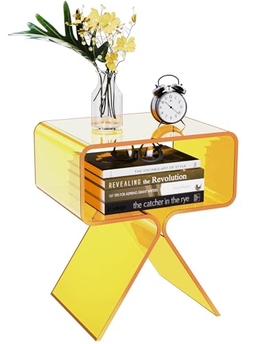 solaround Table d'Appoint en Acrylique, Petite Table de Chevet, 39 x 30 x 45 cm, pour Salon, Chambre (Jaune)