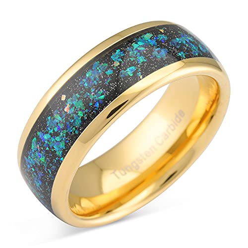 100S JEWELRY Engraved Personalized Galaxy Opal Gold Tungsten Rings For Men Women Wedding Band Engagement Promise Size 6-16 (Custom Test Engraving, 8)