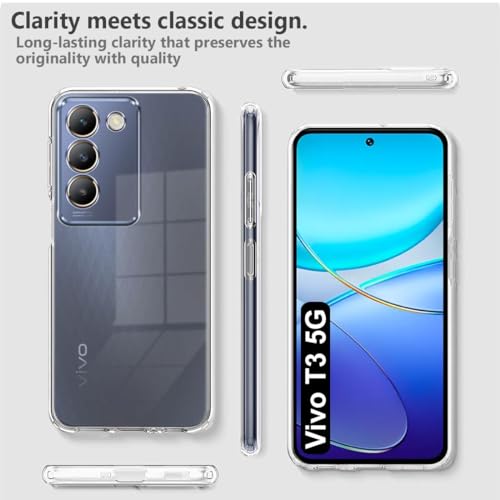 Image of NISHTECH for Vivo T3 5G, Vivo y200E 5G Premium Transparent Hybrid Soft Slim Dust Proof Back Case Cover Silicone with Camera Protection