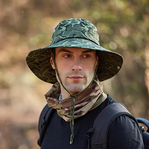 Spencial's Camouflage Fishing Hats Unisex,Wide Brim Bucket Hat For Outdoor Beach Hiking Kayaking,Sun Protection Boonie Hat (Army Green) #TOP3